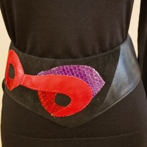 Augustina Art Black Leather & Suede Belt with Red and Purple Leather Detail